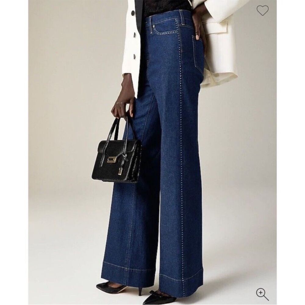 J.Crew ‘96 Embellished Denim Trouser Wide Leg Jeans 31P High Rise Dark Wash - Picture 2 of 16